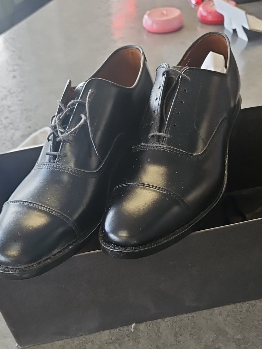 Allen Edmonds Black Cap-Toe Leather Oxfords